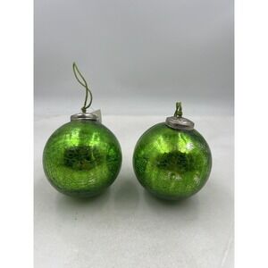 Vatican Homes green glass crackle Christmas ornament ball lot of 2 decor